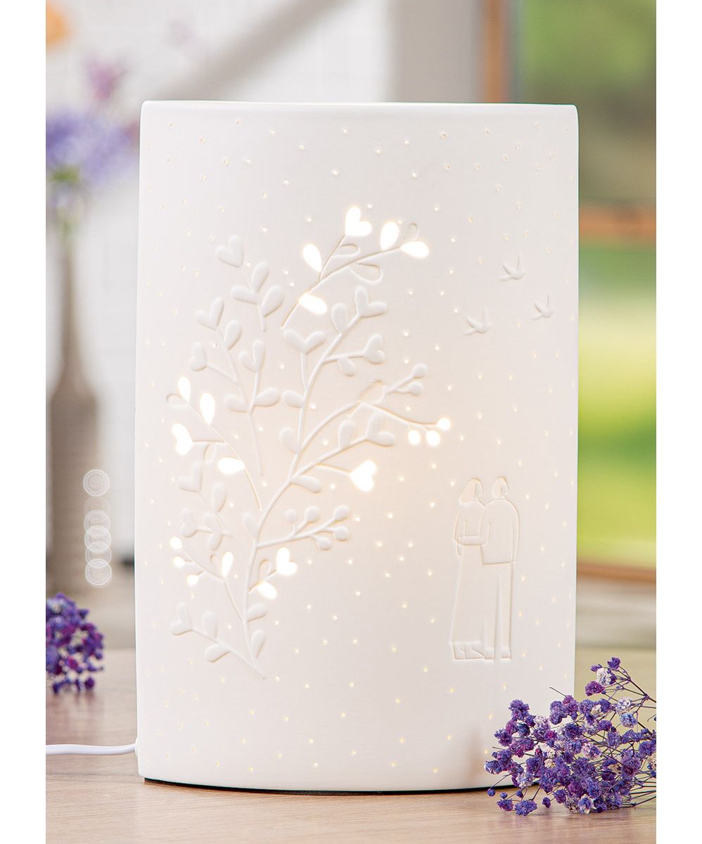 Gilde Tischleuchte "Moments" 60837 Porzellan Weiss 28 cm