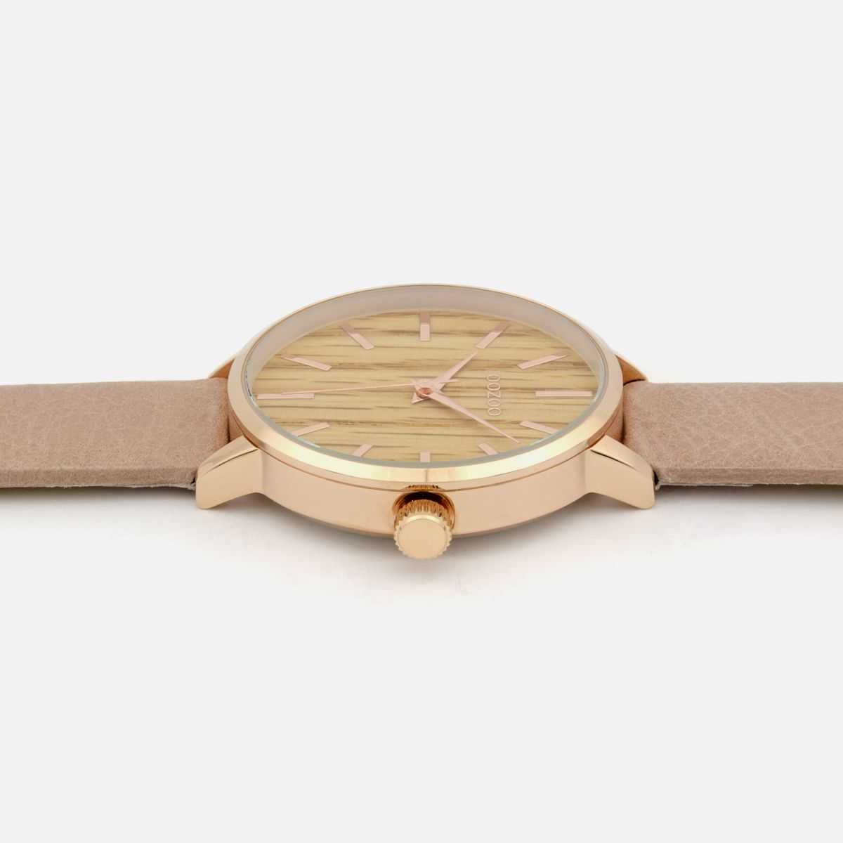Oozoo Damenuhr C9251 Holzzifferblatt Ahorn rose pinkgrau Lederband 42 mm Seitenansicht