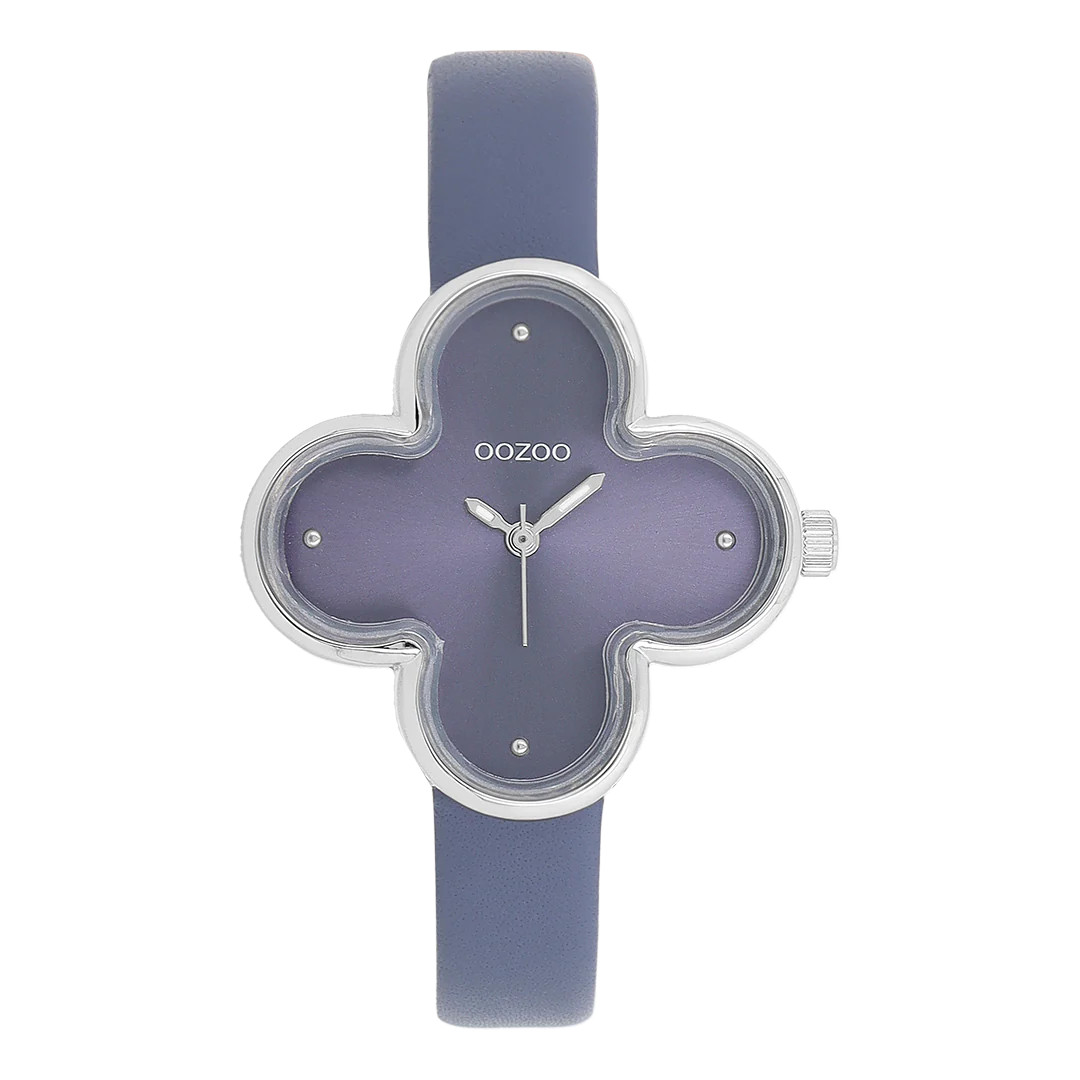 Oozoo Damenuhr C11522 Kleeblattform Granitblau Lederband 32 mm