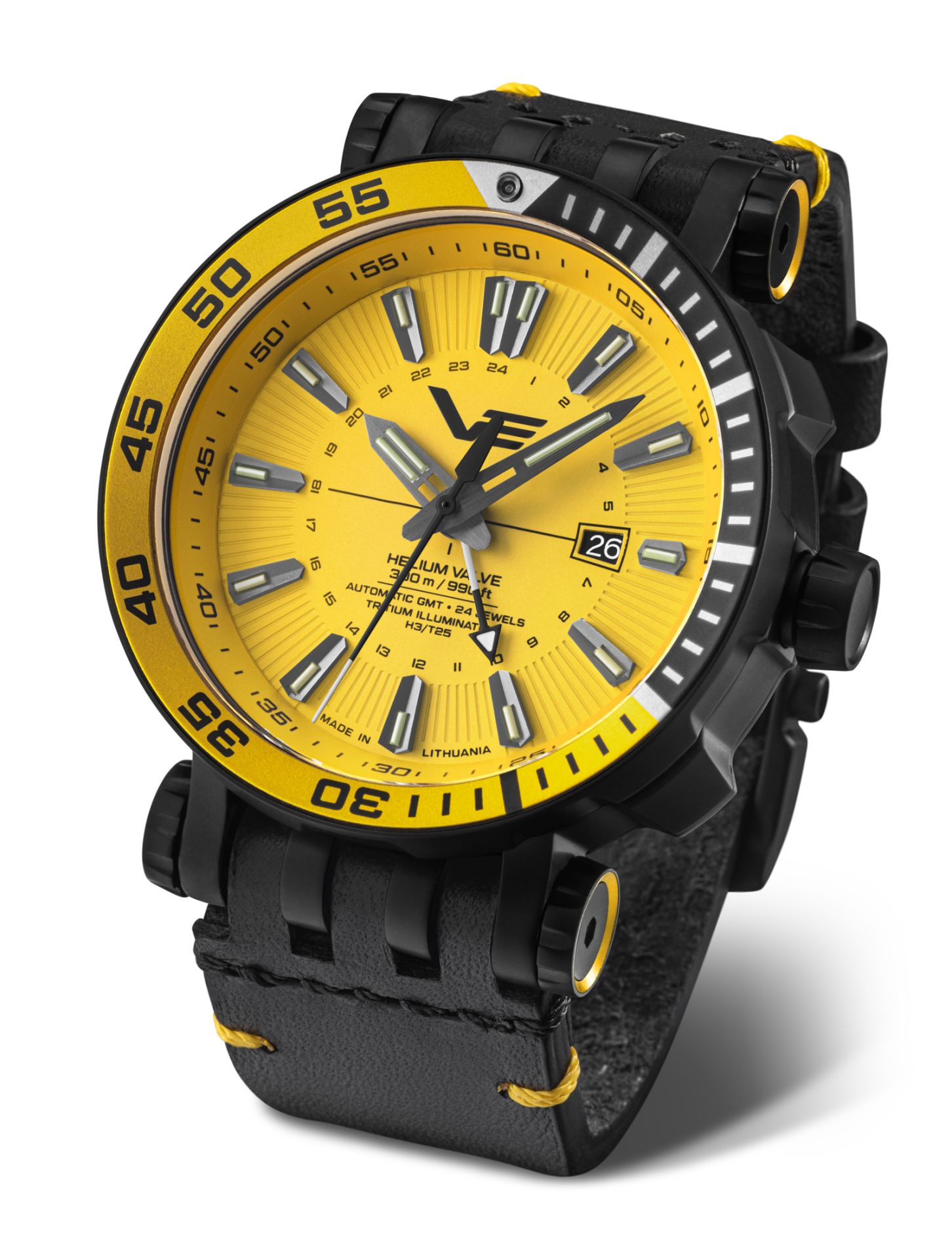 Vostok Europe Energia Rocket 575C719-LSG – XXL Automatikuhr 48 mm Gelb 30 ATM mit Tritium & Lederband Schwarz