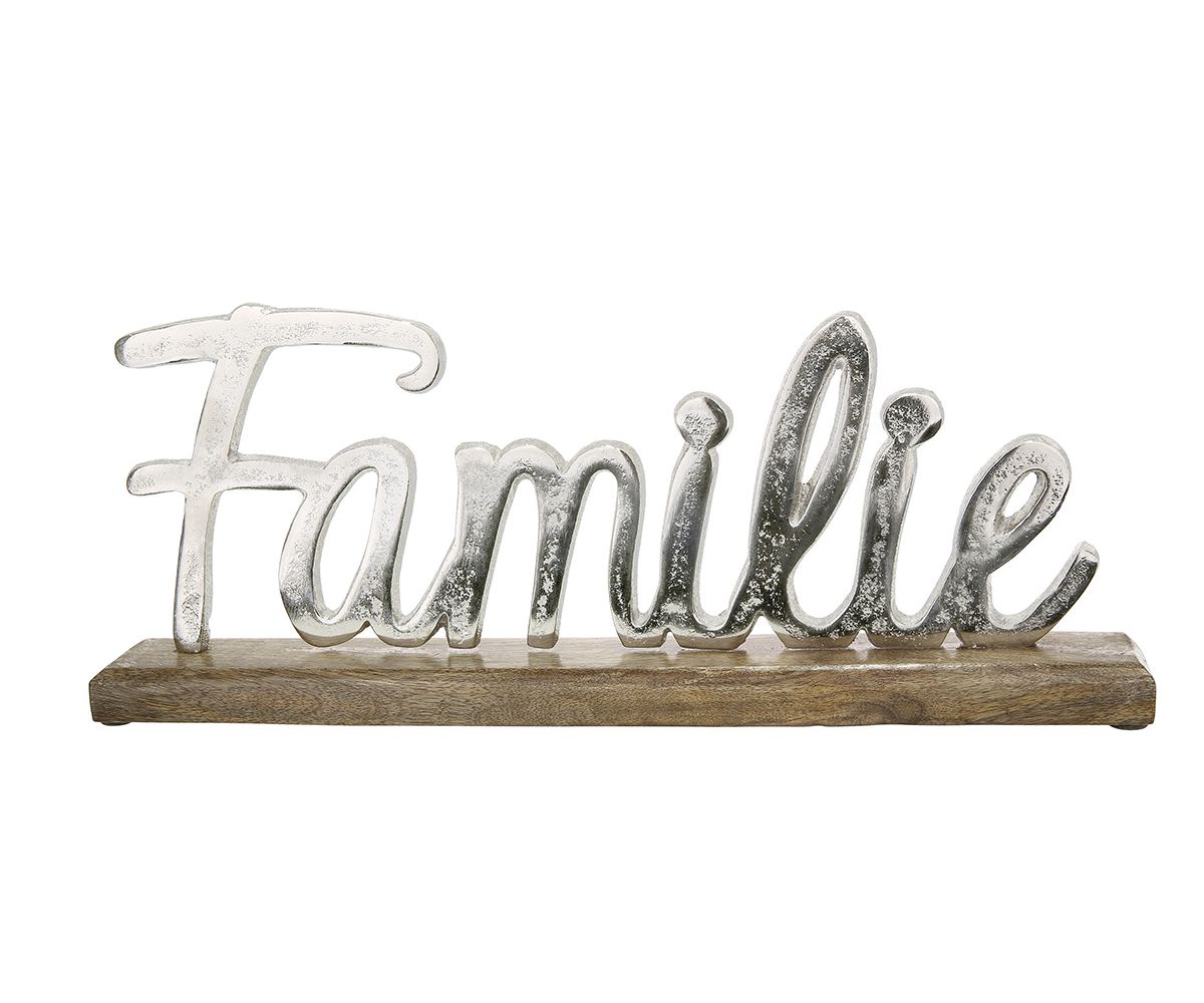 Gilde Dekoobjekt 48513 Schriftzug "Familie" Mangoholz Alu 43,5 cm