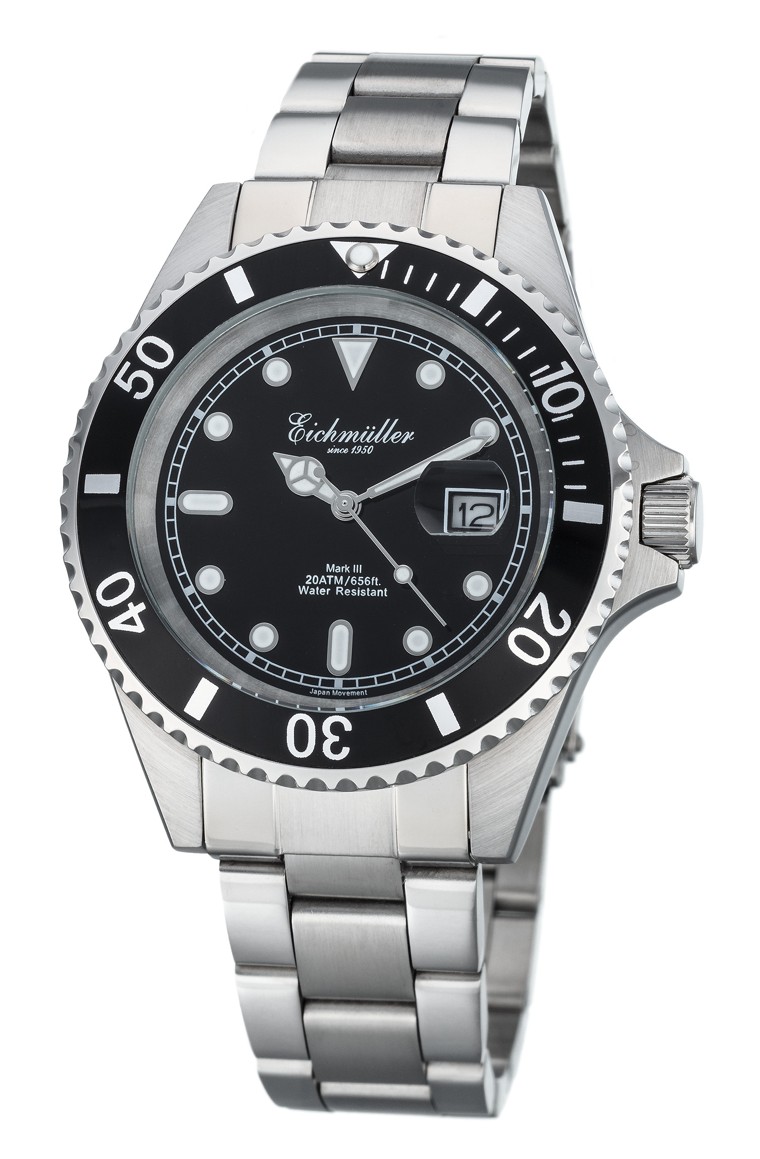 Eichmüller Taucheruhr 3460-01 Schwarz 20 ATM Edelstahlband 43 mm
