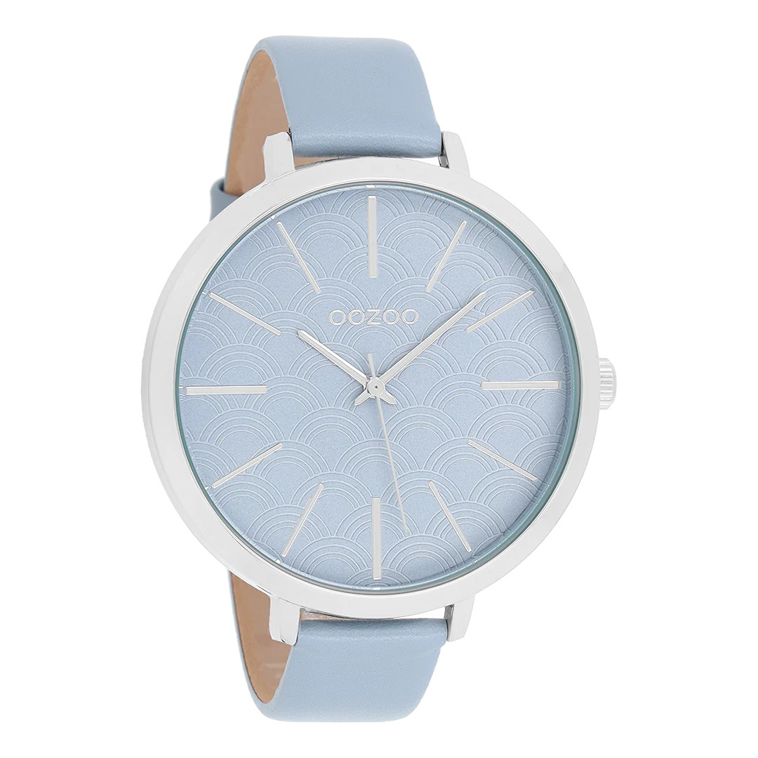 Oozoo XXL Damenuhr C9677 Hellblau Lederband 48 mm