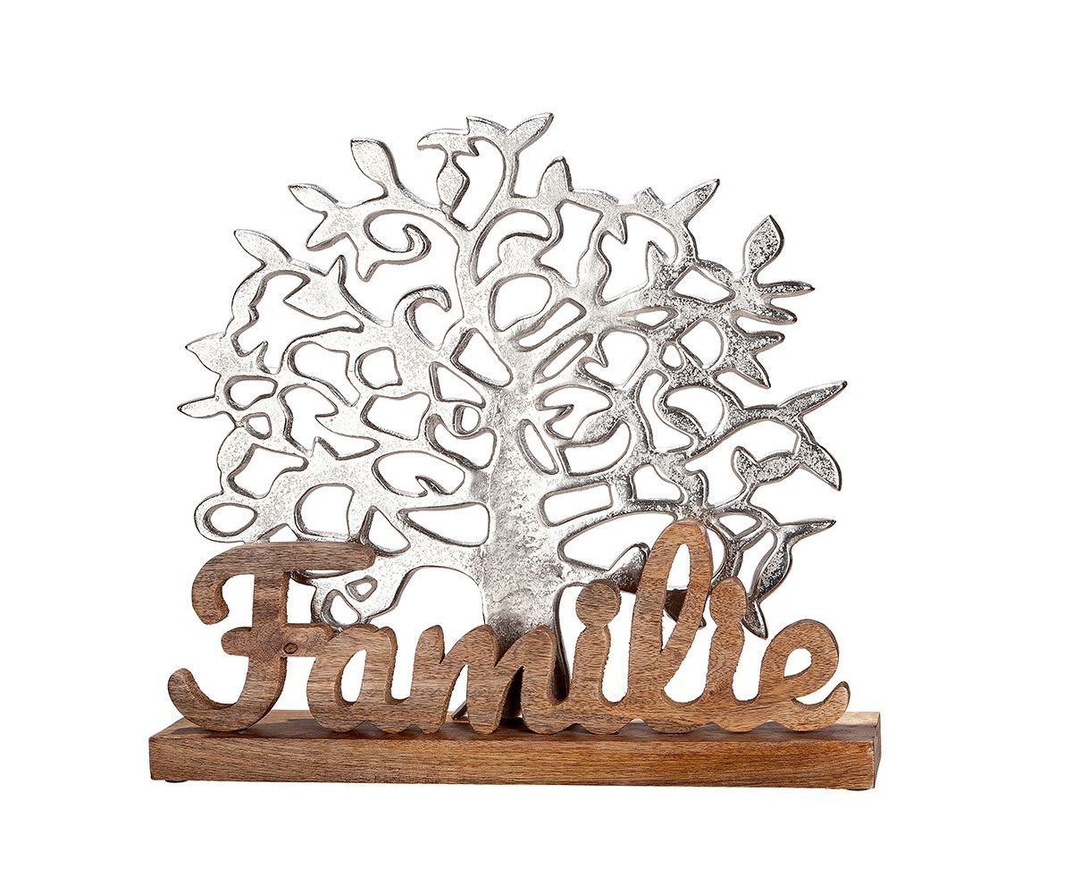 Gilde 48006 Schriftzug "Familie" mit Lebensbaum Mangoholz Alu 37x41 cm