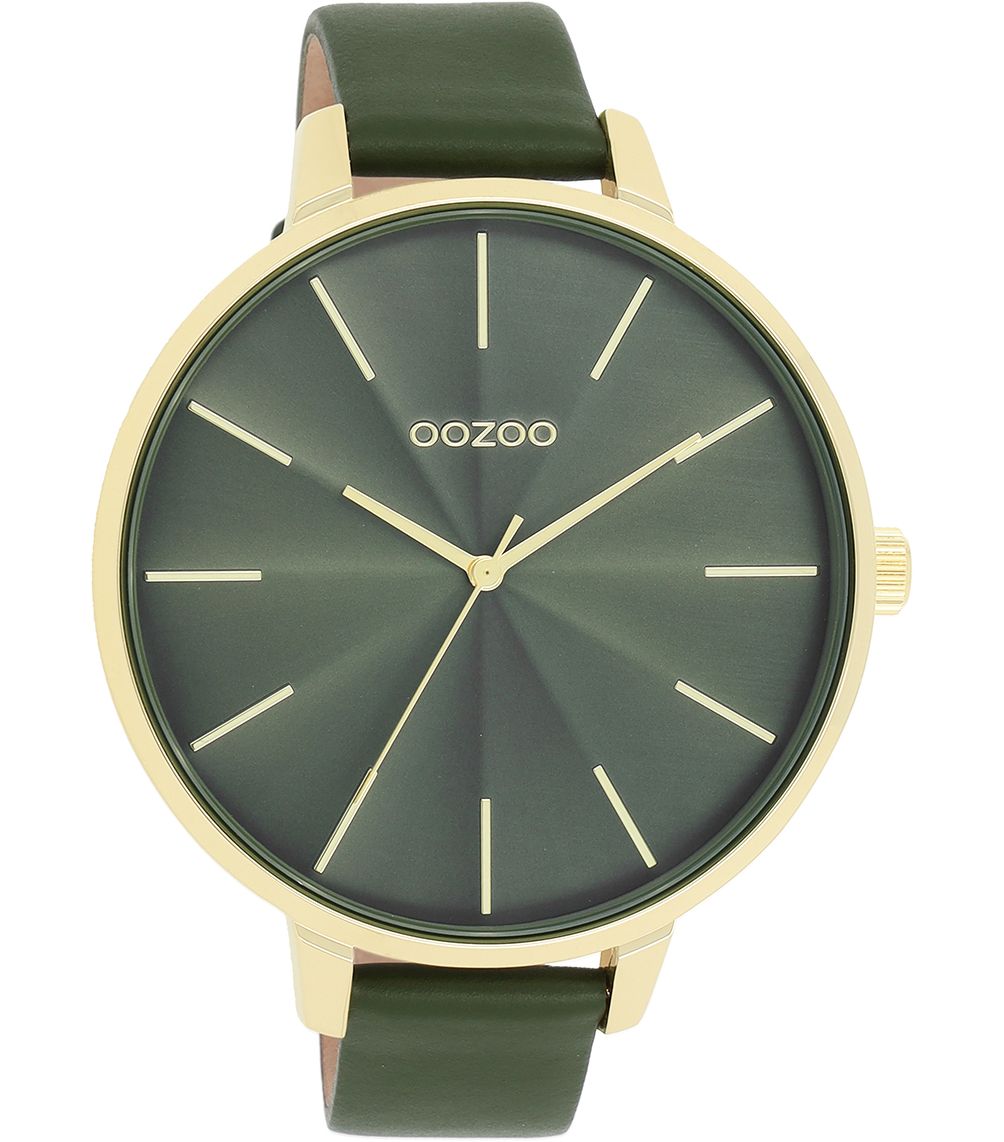 Oozoo XL Damenuhr C11257 Goldfarben Lederband Grün 48 mm