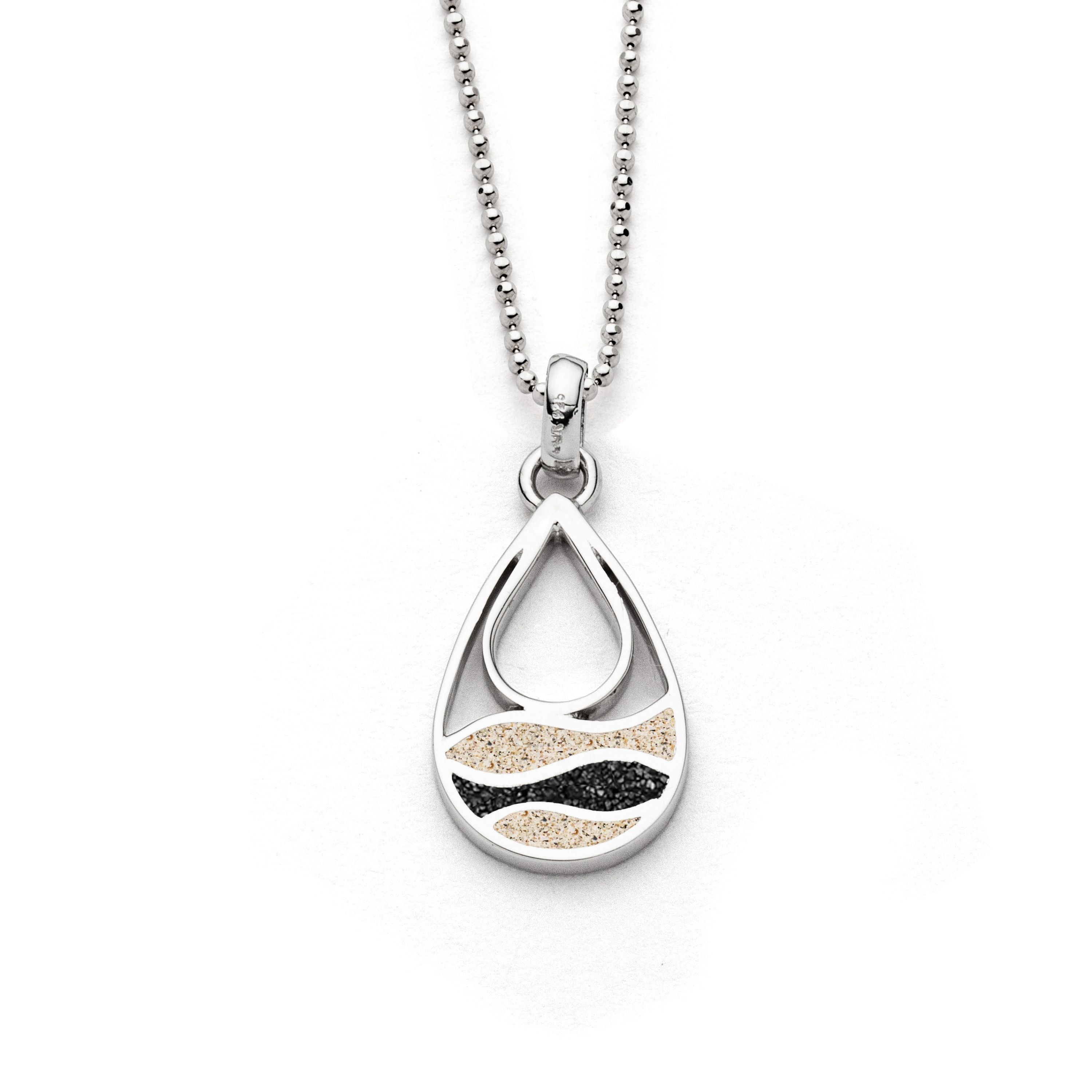 DUR Halskette K3042 „Strandwellen“ Drop – 925 Silber mit Strandsand & Lavasand