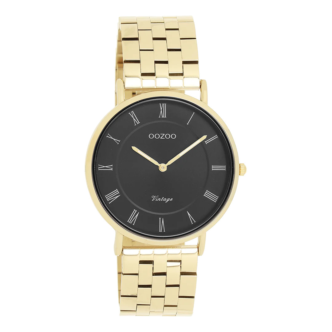 Oozoo Vintage Damenuhr C20371 IP-Gold Schwarz Edelstahlband 36 mm