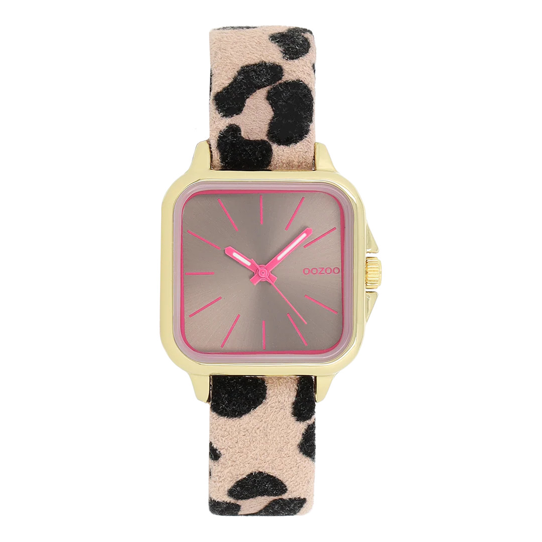 Oozoo Damenuhr C11611 IP-Gold Lederband Animalprint 27x27 mm
