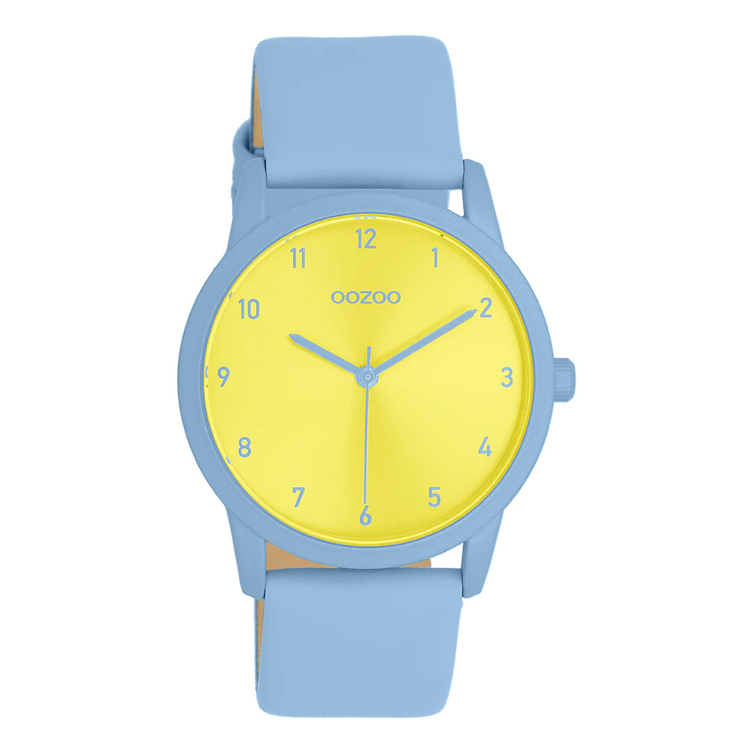 Oozoo Damenuhr C11466 Gelb Lederband Hellblau 38 mm