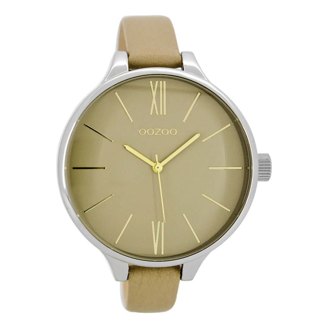 Oozoo XXL Damenuhr C8636 Sandfarben Lederband 45 mm