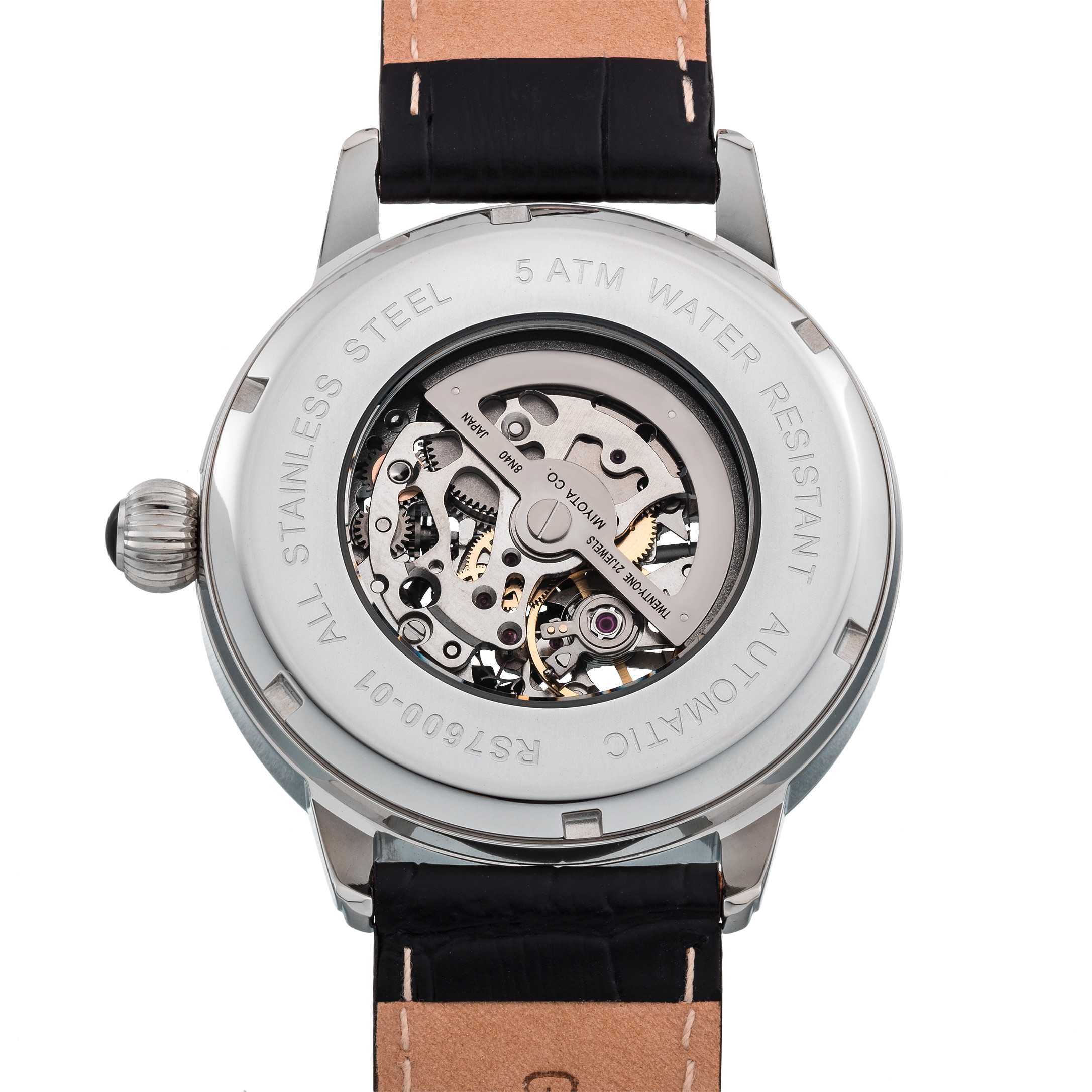 Riedenschild RS7600-01 Skelettuhr Automatikuhr Miyota 8N40 Lederband schwarz 42 mm Rückseite