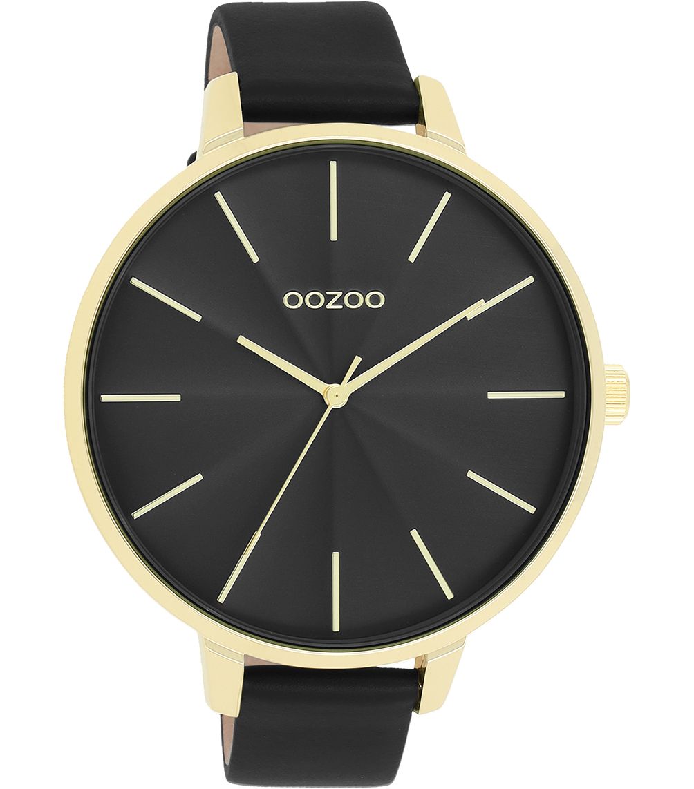 Oozoo XL Damenuhr C11259 Goldfarben Lederband Schwarz 48 mm