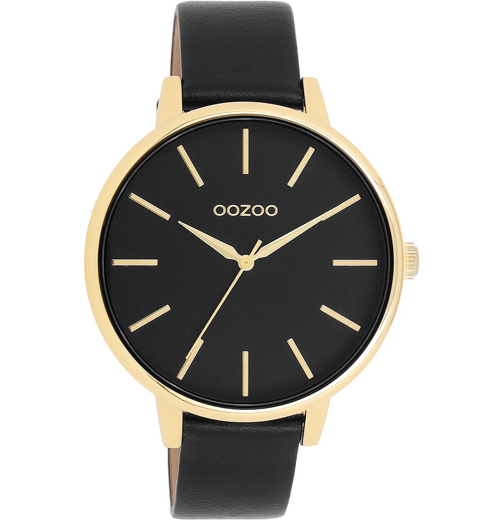 Oozoo Damenuhr C11294 Goldfarben Lederband Schwarz 42 mm