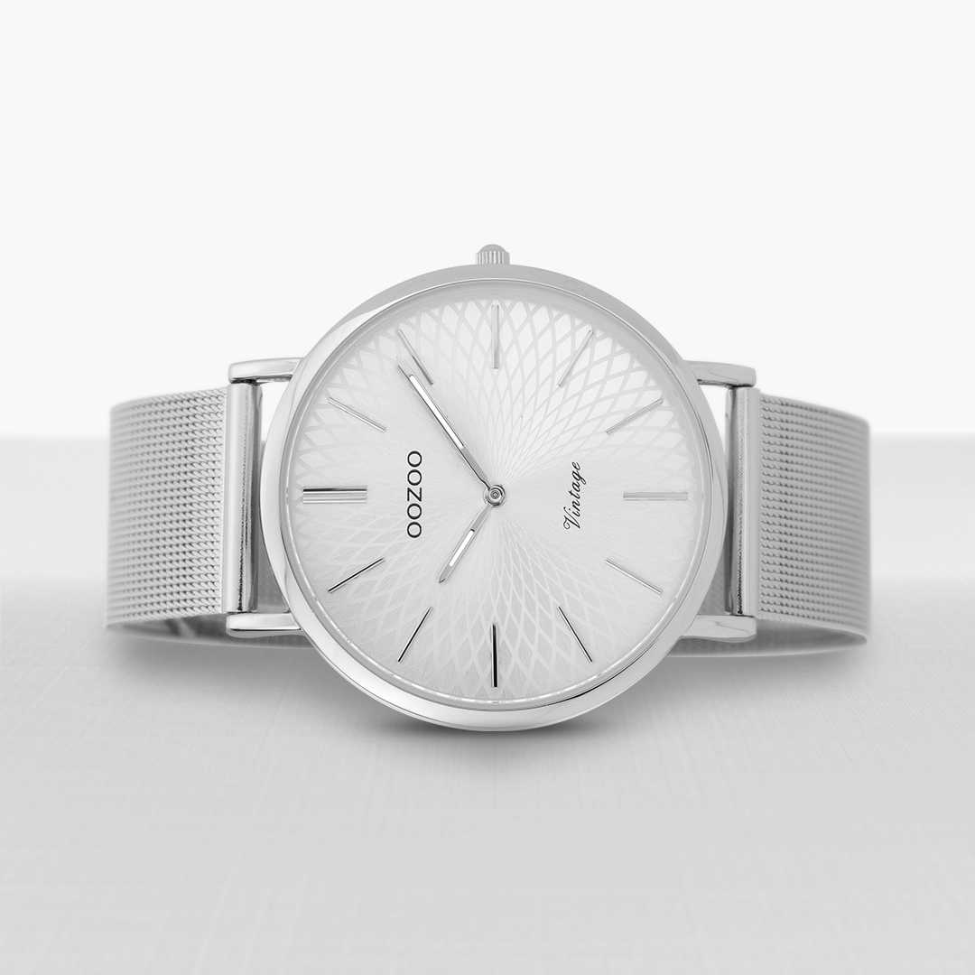 Oozoo Vintage Damenuhr C9340 - silberfarben - Meshband - 40 mm - liegend