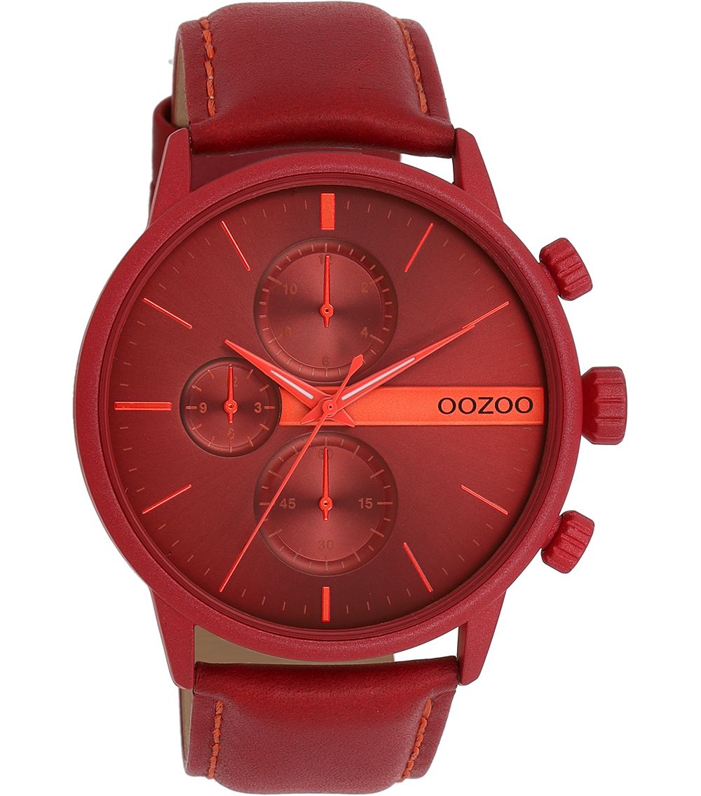Oozoo Herrenuhr C11226 Rot-Orangerot Lederband 45 mm
