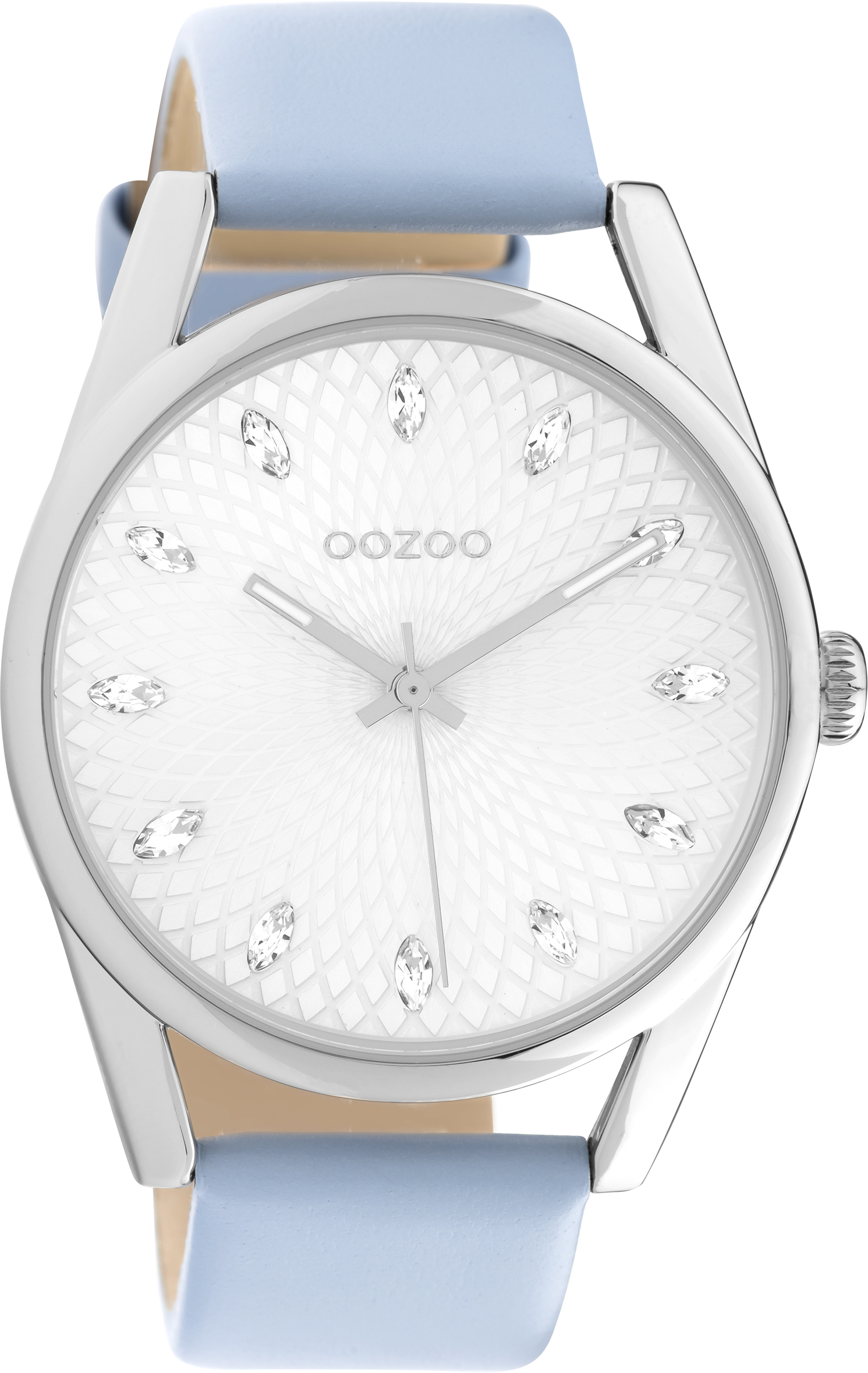 Oozoo Damenuhr C10815 Cubic Zirkonia Lederband Hellblau 42 mm