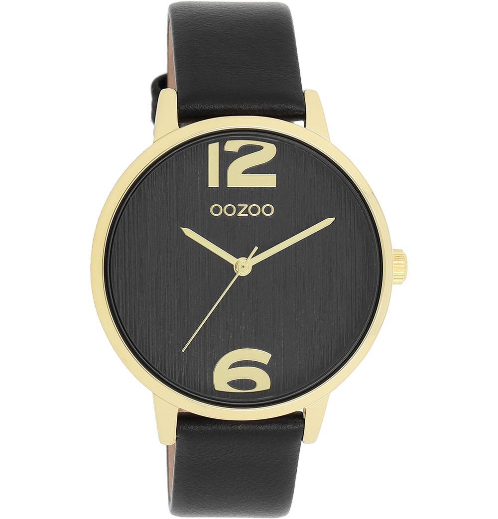 Oozoo Damenuhr C11239 Goldfarben Lederband Schwarz 38 mm