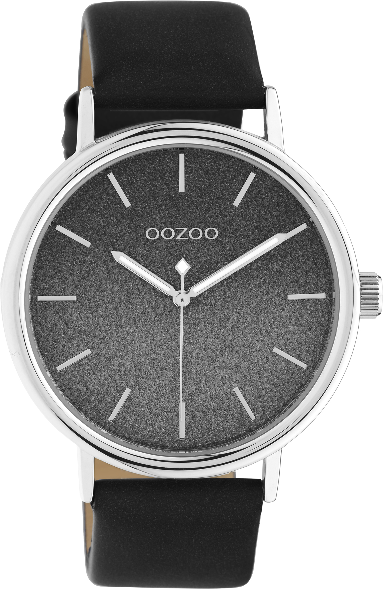 Oozoo Damenuhr C10939 Glitzer-ZB Lederband Schwarz 42 mm