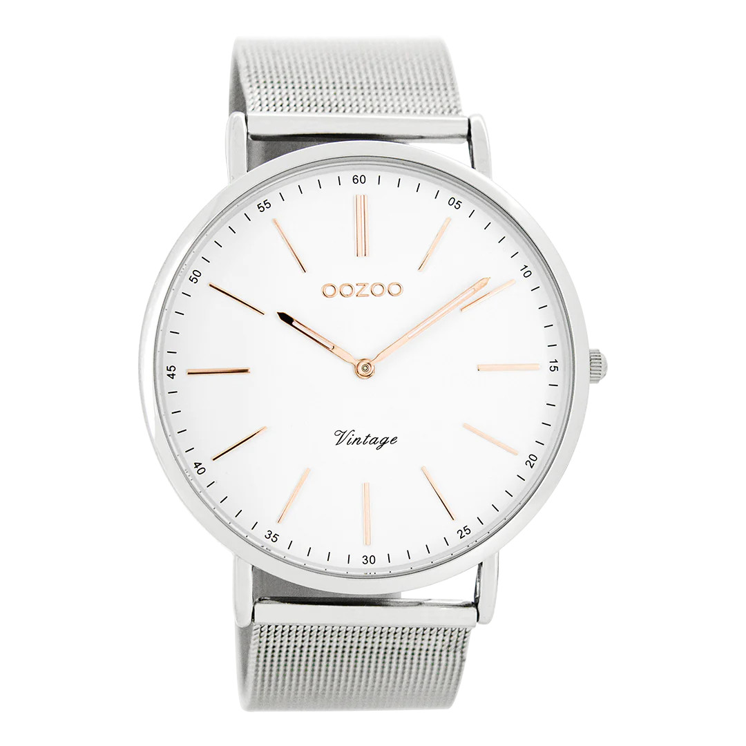 Oozoo Vintage Herrenuhr C7381 Weiss Meshband 44 mm Oozoo Vintage Herrenuhr C7381 Weiss Meshband 44 mm