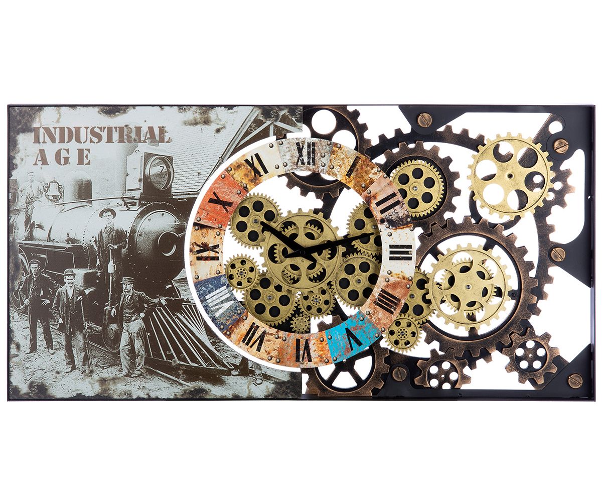 Gilde Wanduhr 50290 "Industrial" Zahnradmotiv Metall - 80x40 cm