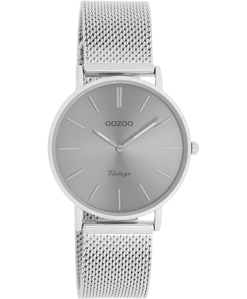 Oozoo Vintage Damenuhr C9939 Silbergrau Milanaiseband 32 mm