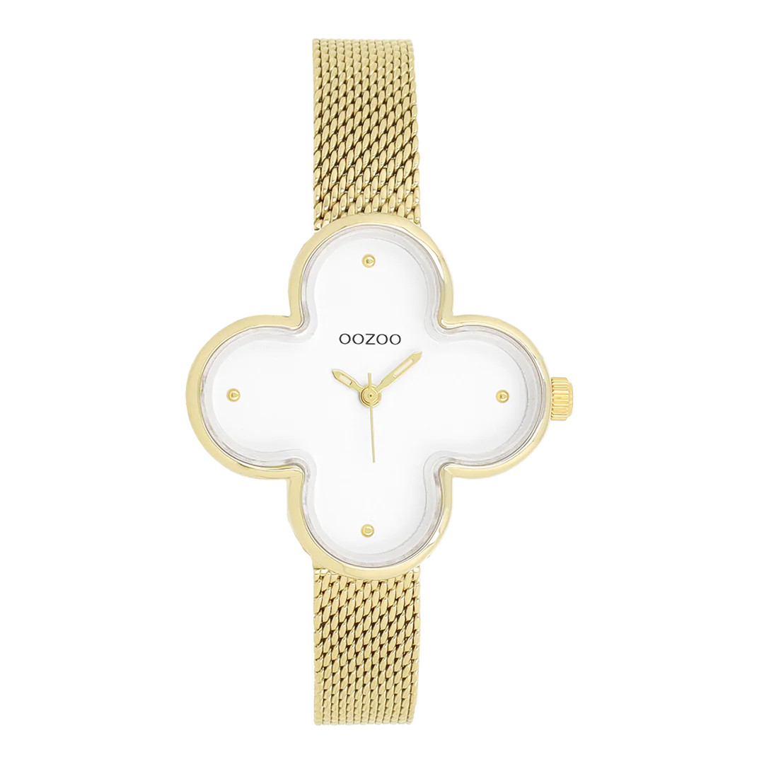 Oozoo Damenuhr C11527 Kleeblattform IP-Gold Milanaiseband 32 mm