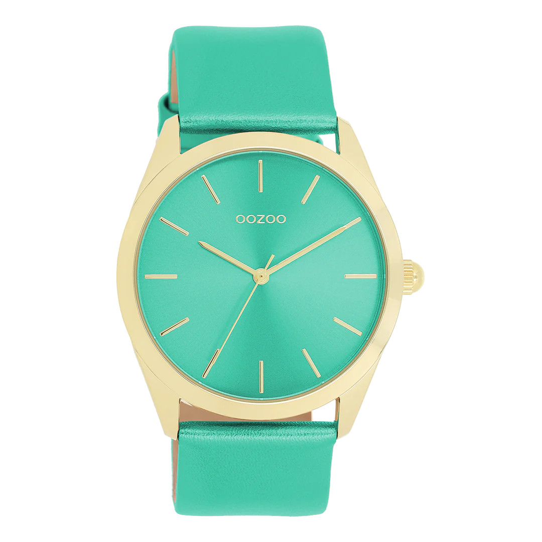 Oozoo Damenuhr C11339 IP-Gold Lederband Aquagrün Metallic 40 mm