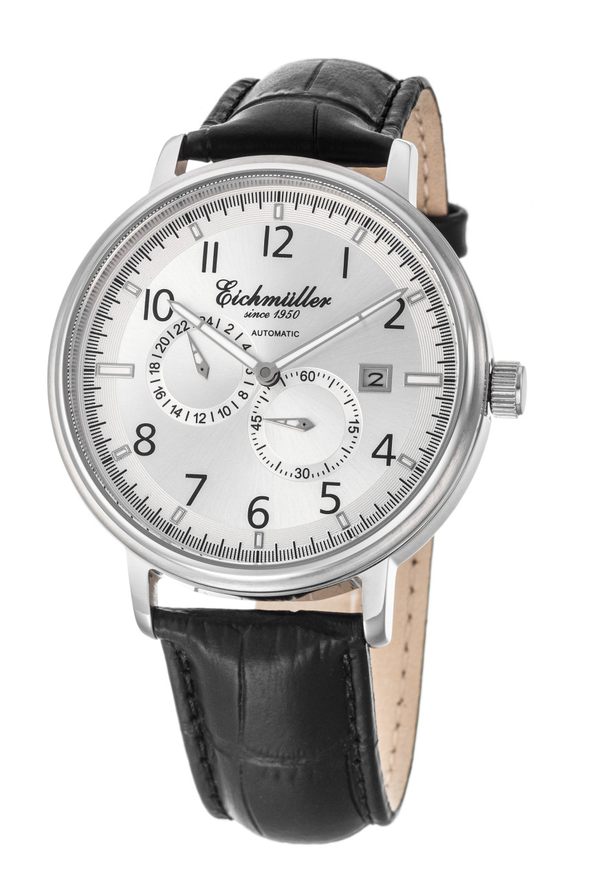 Eichmüller Automatikuhr RE7027 Silbern Lederband Schwarz 42 mm
