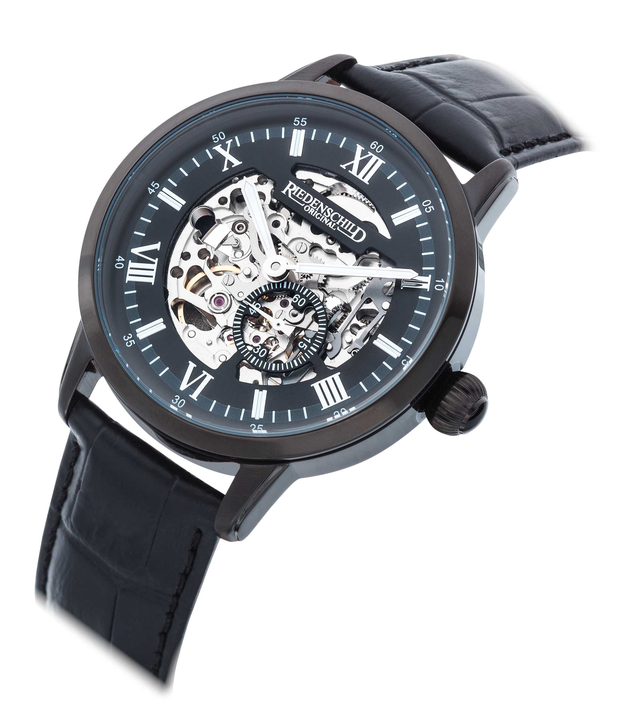 Riedenschild RS7600-03 Skelettuhr Automatikuhr Miyota 8N40 Lederband schw.-schw. 42 mm