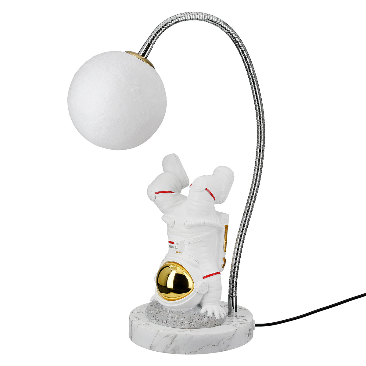 Gilde LED Tischleuchte 59244 – Astronaut „Neil“ auf Mond mit Leuchtkugel USB 42 cm