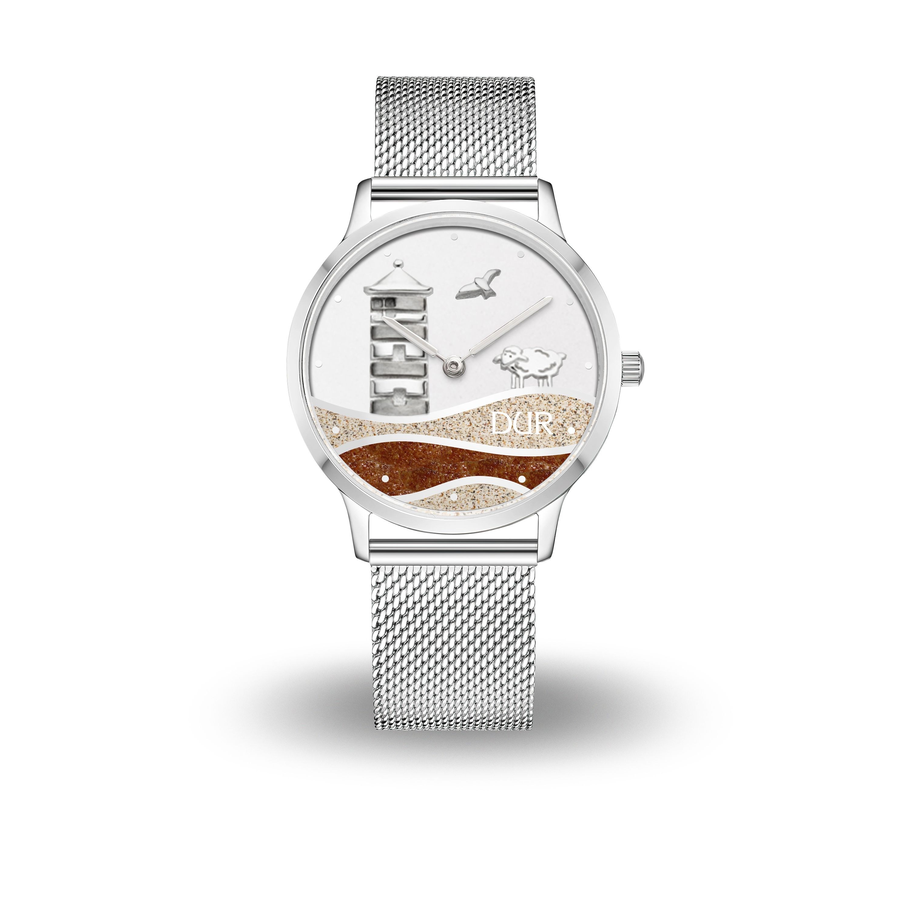 DUR Damenuhr DW055 "Pilsumer Leuchtturm" Strandsand Bernsteinsand Meshband 36 mm