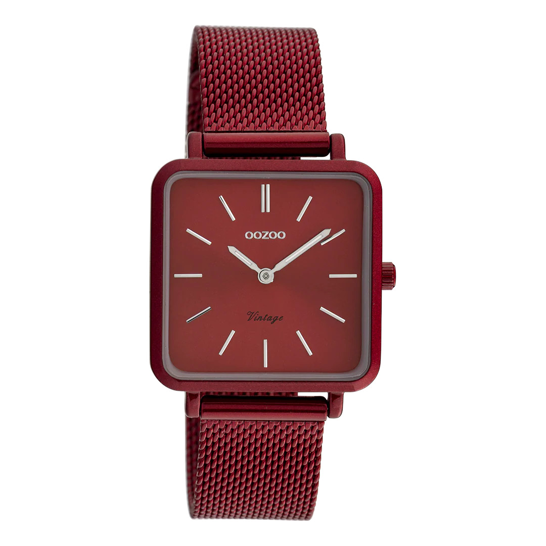 Oozoo Damenuhr C20011 IP-Burgunderrot Meshband 29x29 mm