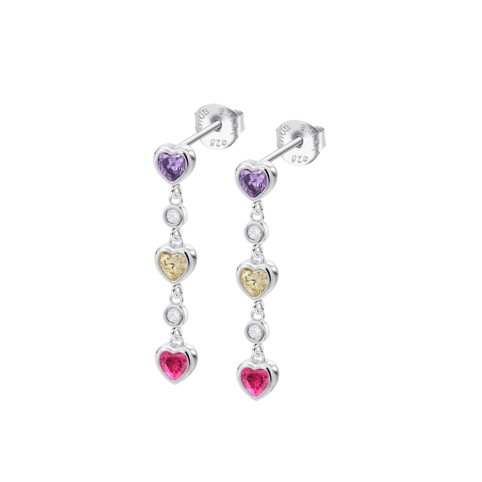 Lotus Silver Ohrstecker LP3925-4/2 Herzen – 925 Silber Zirkonia farbig Damen 3 cm