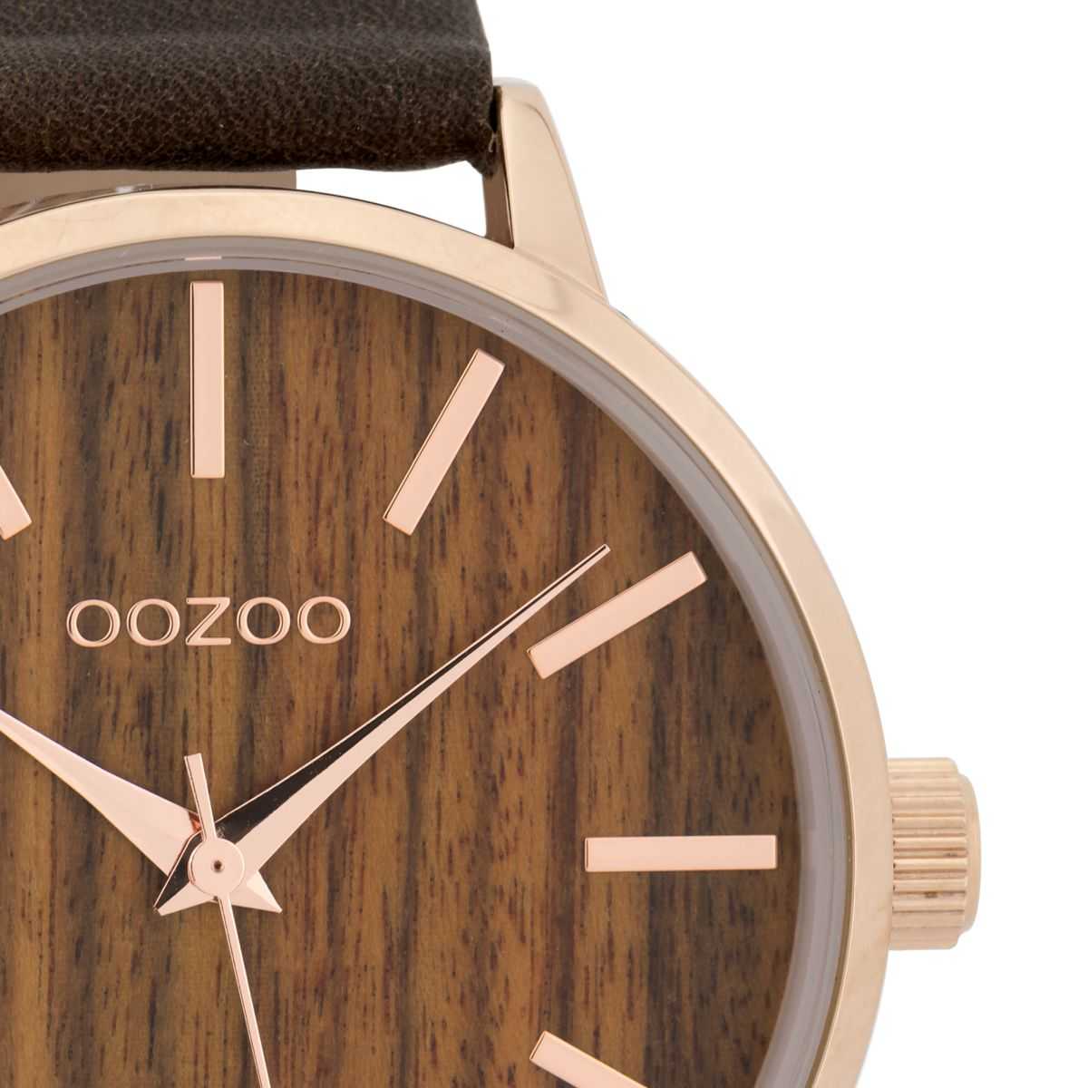 Oozoo Damenuhr C9253 Holzzifferblatt Kirsche rose braun Lederband 42 mm Detailansicht