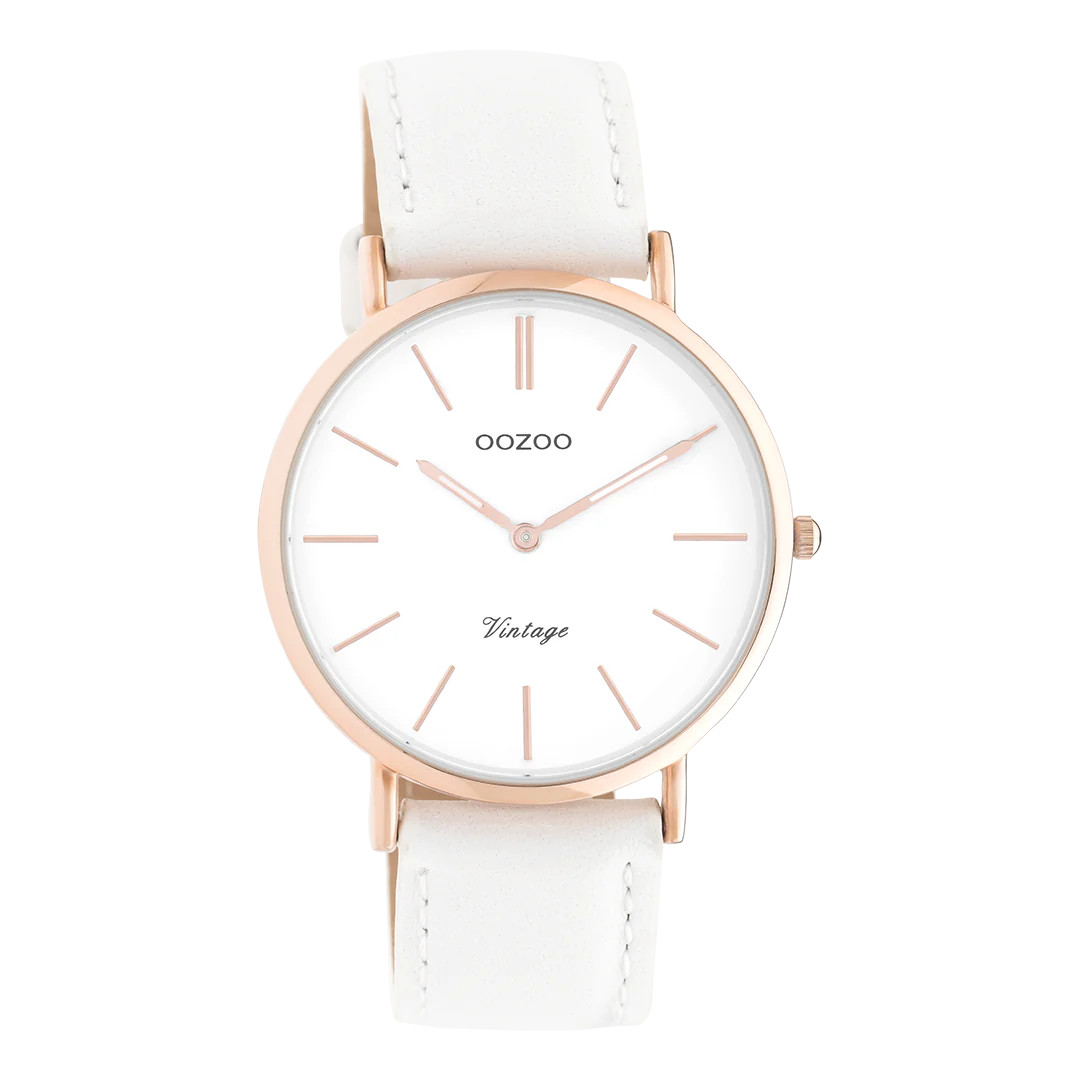 Oozoo Vintage Damenuhr C9316 IP-Rose Lederband Weiss 36 mm