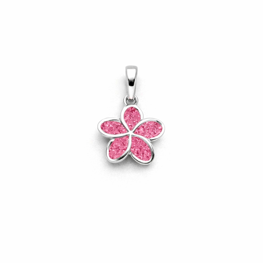 DUR Anhänger P5016 Plumeria Blüte – 925 Silber mit rosa Steinsand 11,5 mm