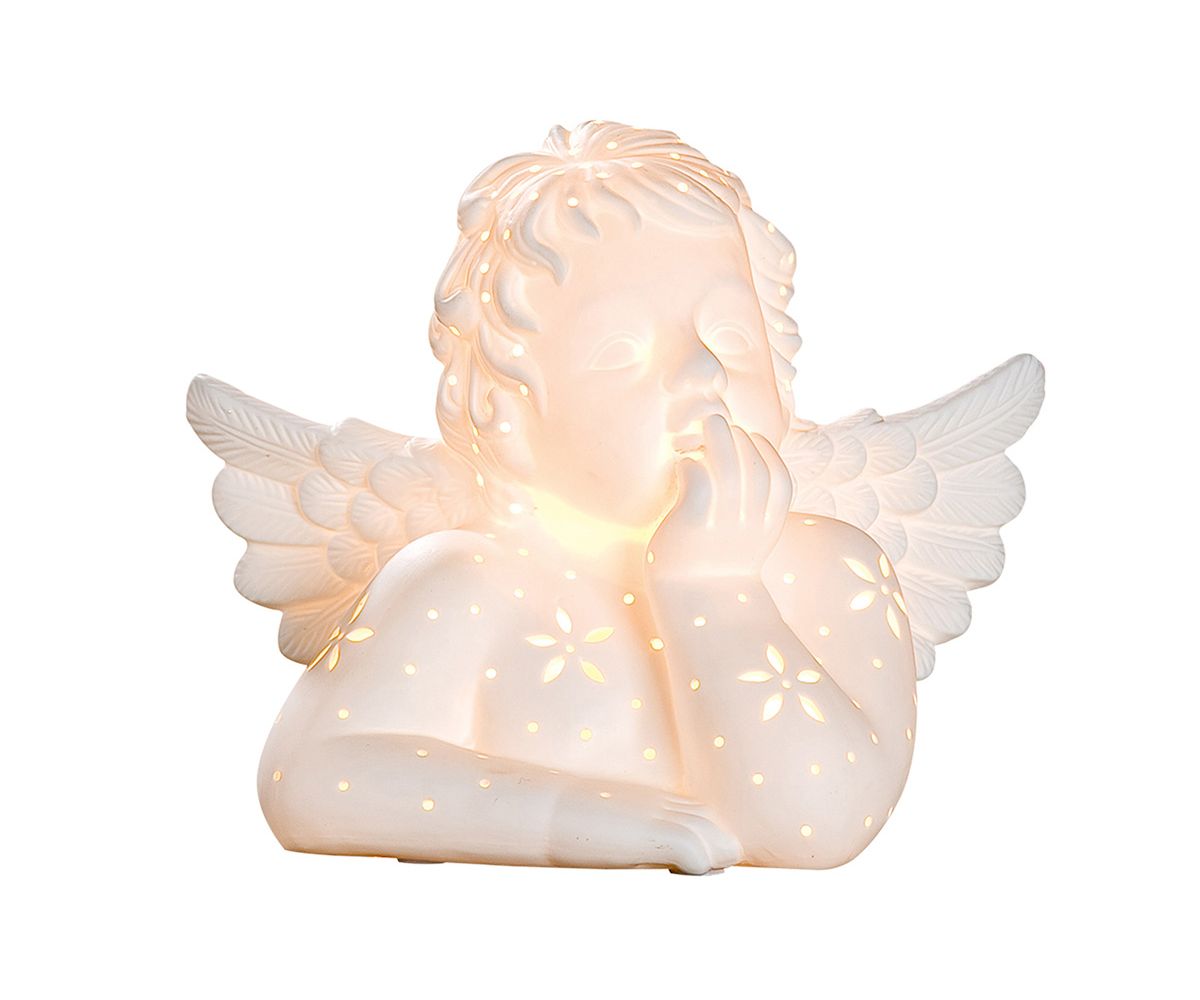Gilde Tischleuchte Engel "Raffael" 22677 Porzellan Matt Weiss 25 cm
