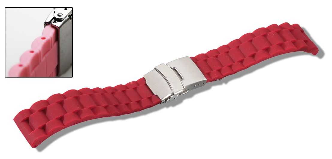 Eichmüller Silikonband Uhrenarmband 18,20 oder 22 mm rot Faltschliesse