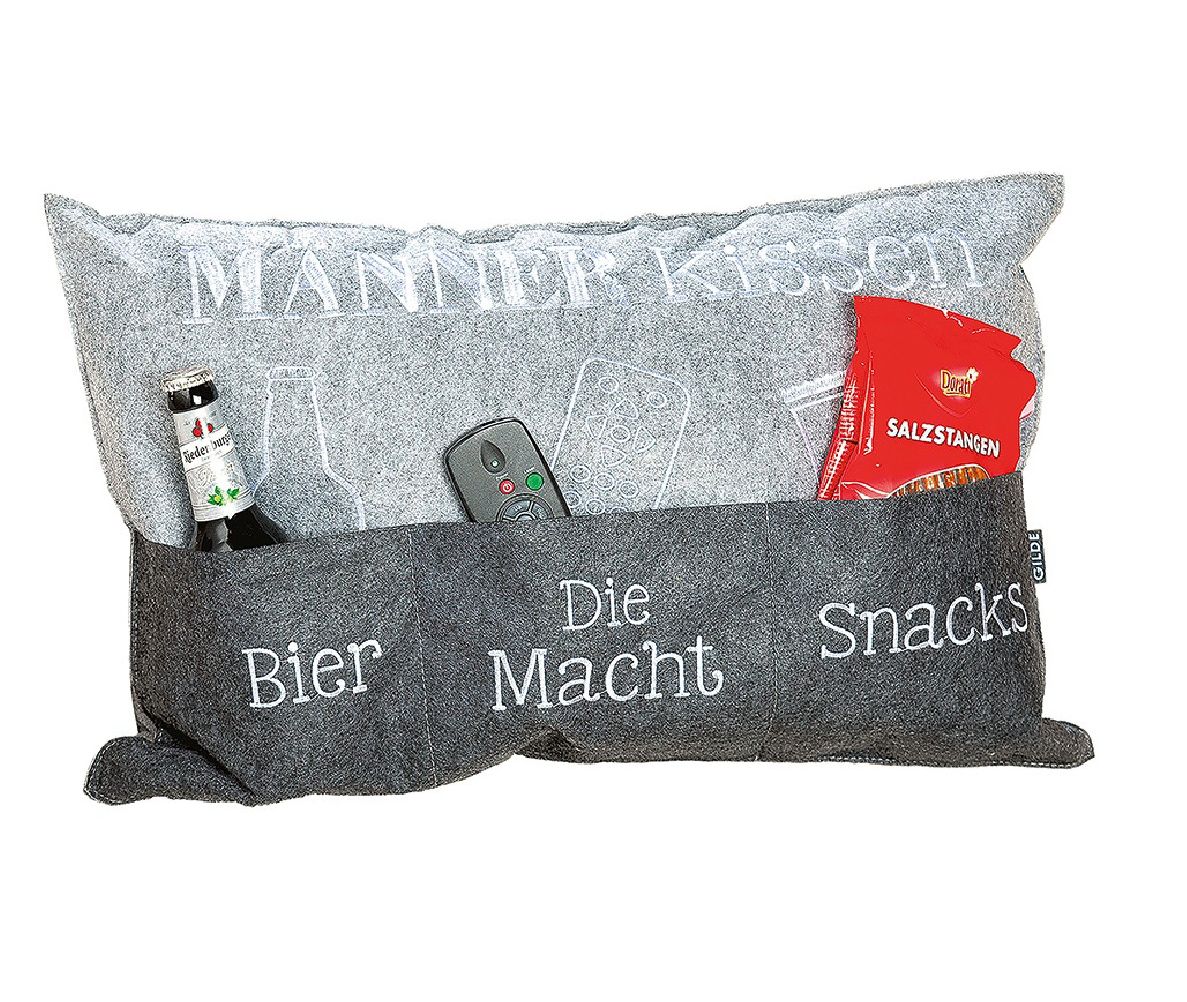 Gilde 45519 "Männerkissen Bier Die Macht Snacks" Grau 60x39 cm