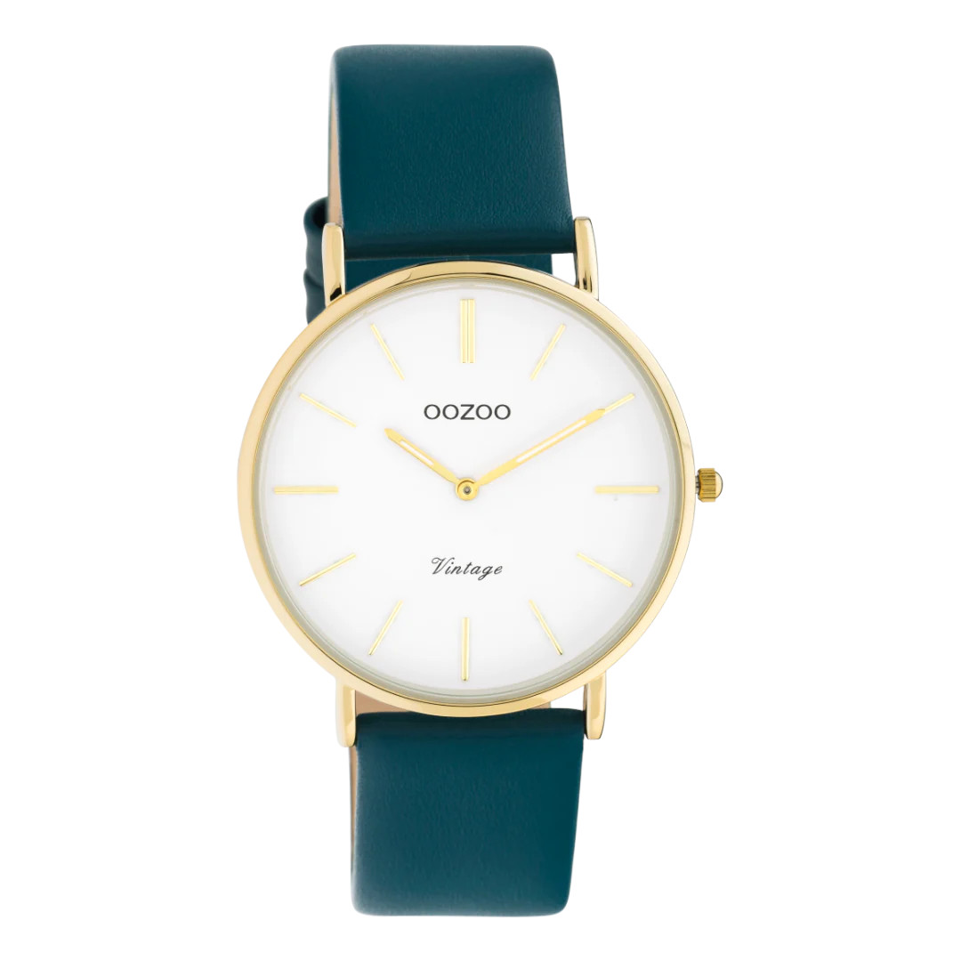 Oozoo Vintage Damenuhr C20229 IP-Gold/Weiss Lederband Petrol 36 mm