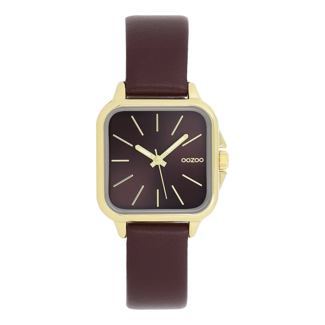 Oozoo Damenuhr C11613 IP-Gold Lederband Burgunderrot 27x27 mm 