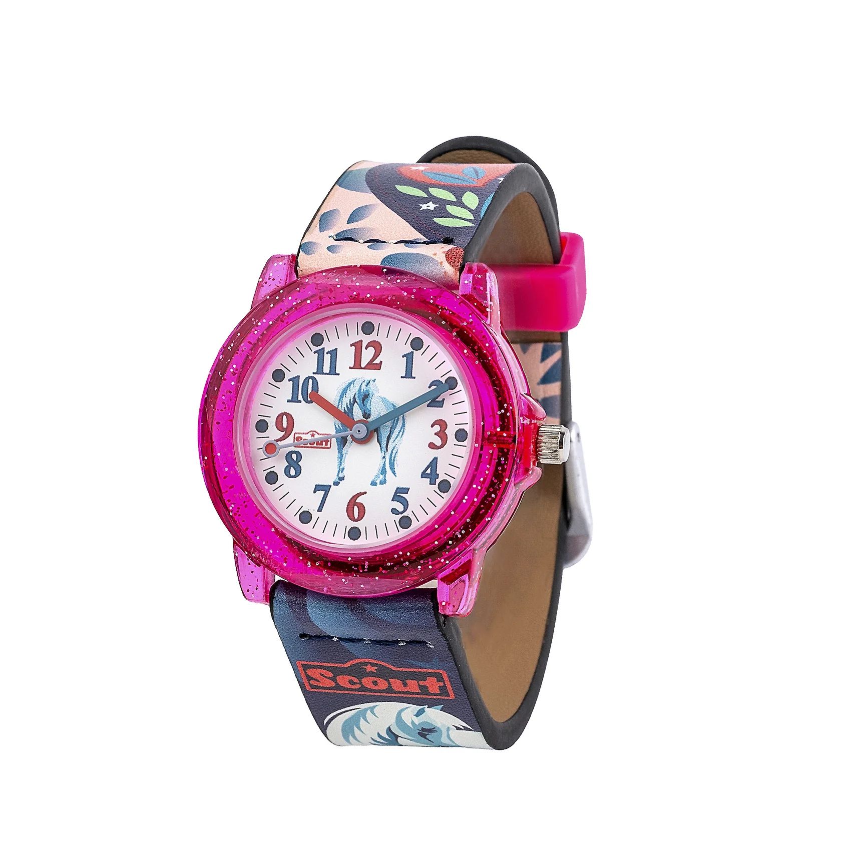 Scout Crystal Kinderuhr 164000018 Pferde-Motiv Kunstlederband 32,5 mm