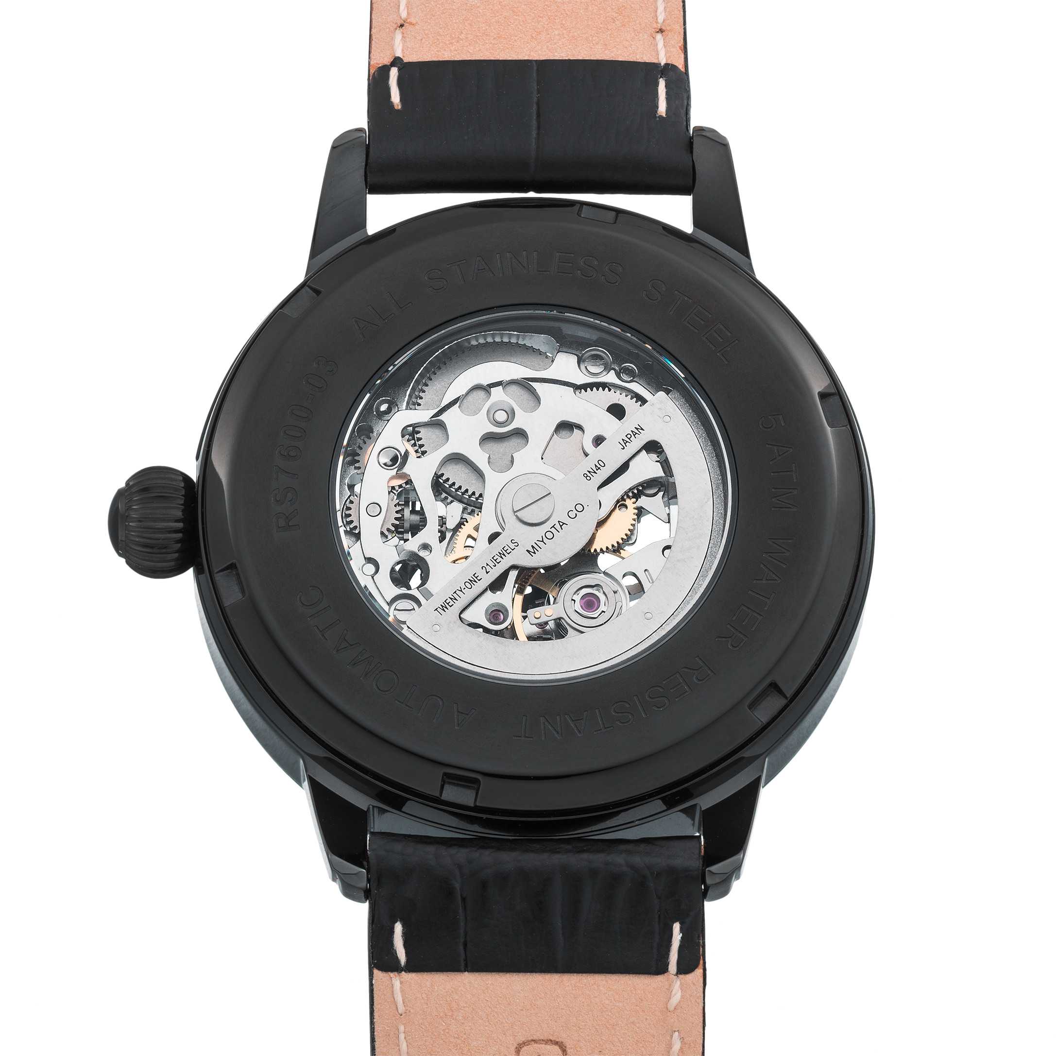 Riedenschild RS7600-03 Skelettuhr Automatikuhr Miyota 8N40 Lederband schw.-schw. 42 mm Rückseite