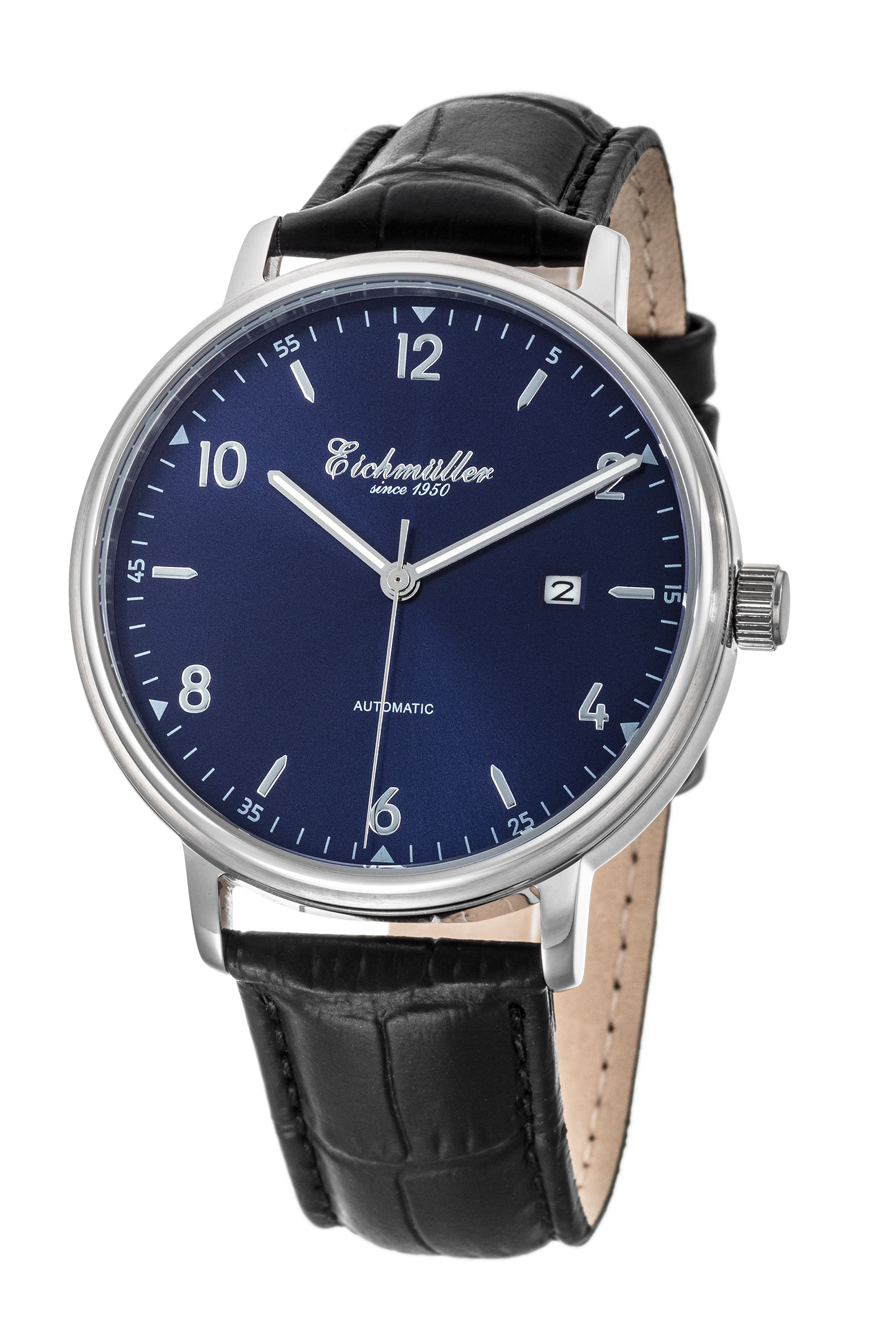 Eichmüller RE7032 Automatikuhr Blau Lederband Schwarz 42 mm