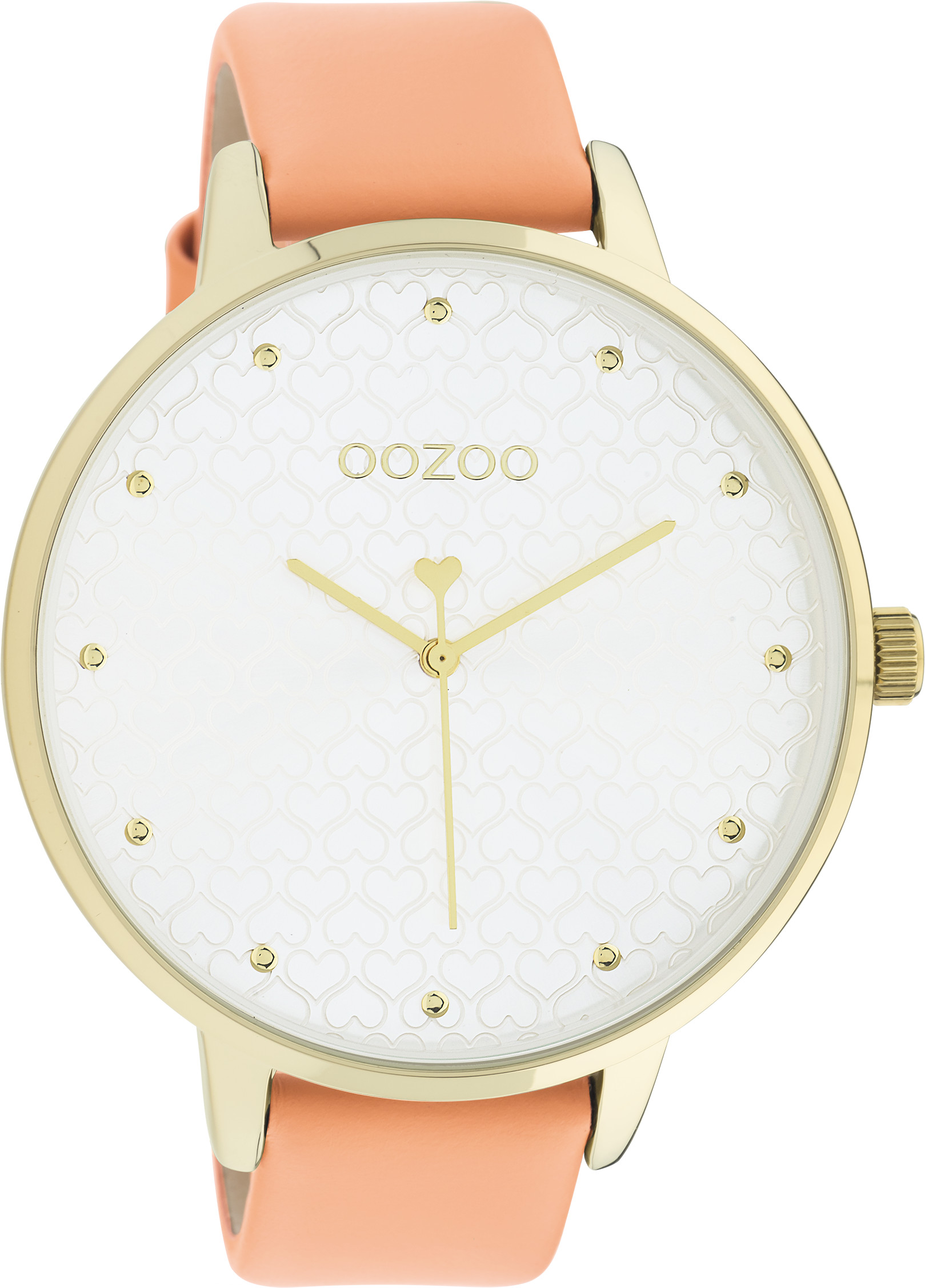 Oozoo XXL Damenuhr C11036 Goldfarben Lederband Pfirsichfarben 48 mm