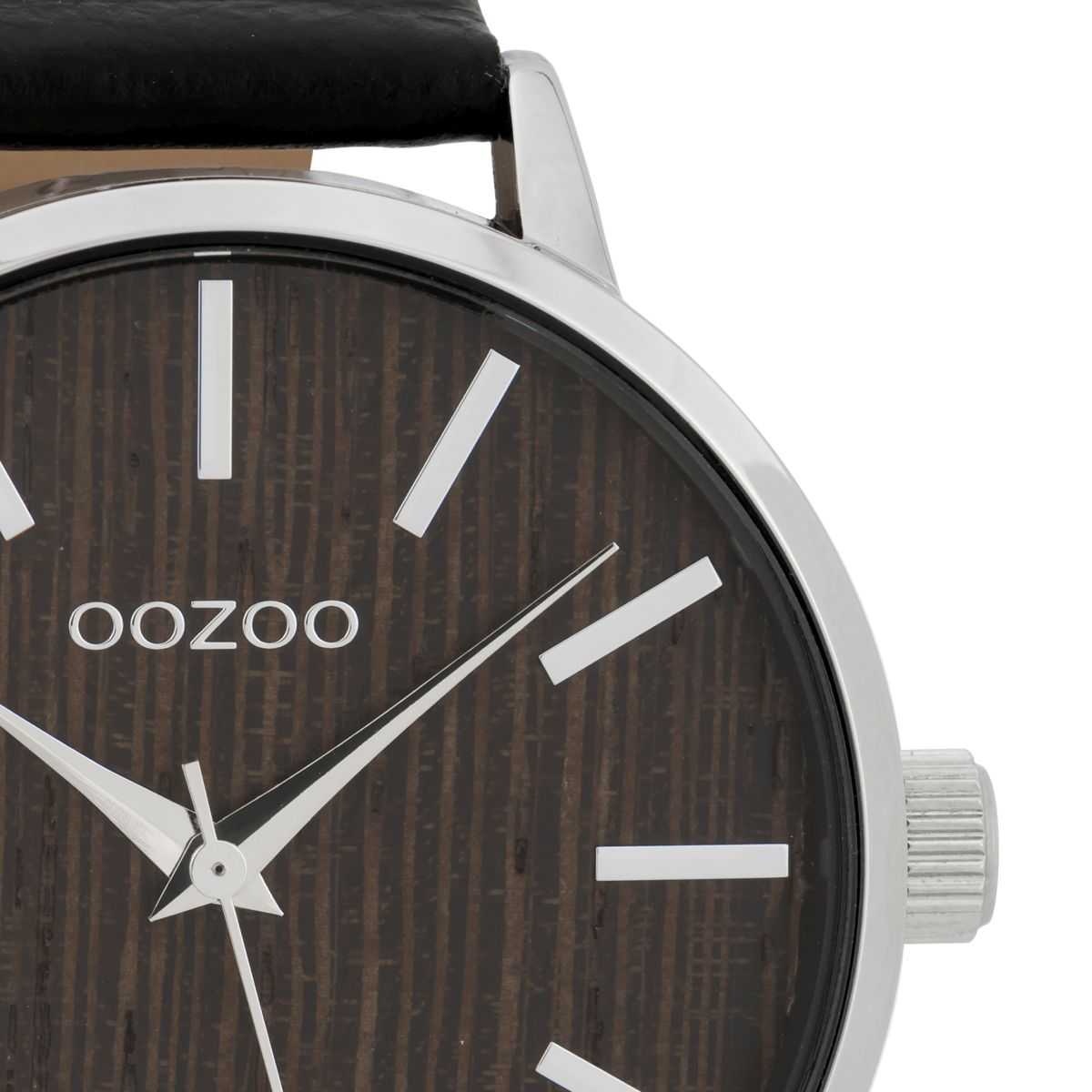 Oozoo Damenuhr C9254 Holzzifferblatt Walnuss silberfarben schwarz Lederband 42 mm Detailansicht