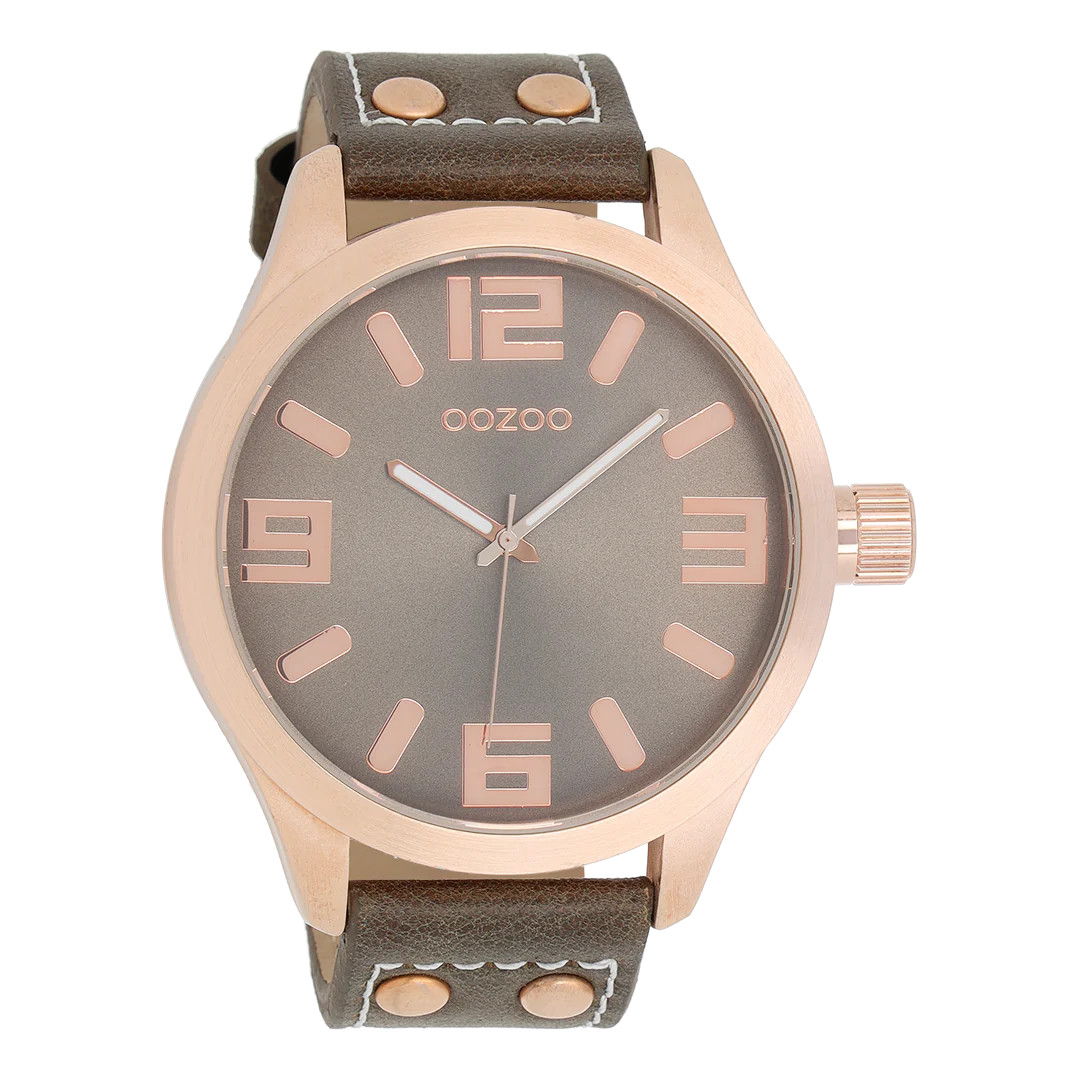 Oozoo Basic XXL Herrenuhr C1108 Rosé Lederband Taupe 50 mm
