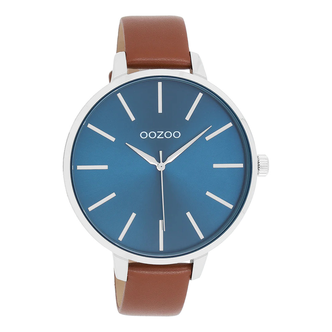 Oozoo XL Damenuhr C11439 Blau Lederband Braun 48 mm