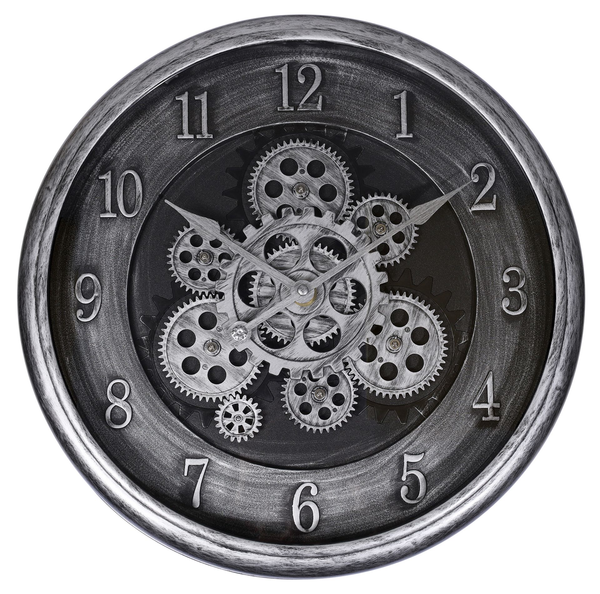 Hermann Jäckle Wanduhr 3115D – Industrial Vintage mit sichtbarem Räderwerk Silber 40 cm