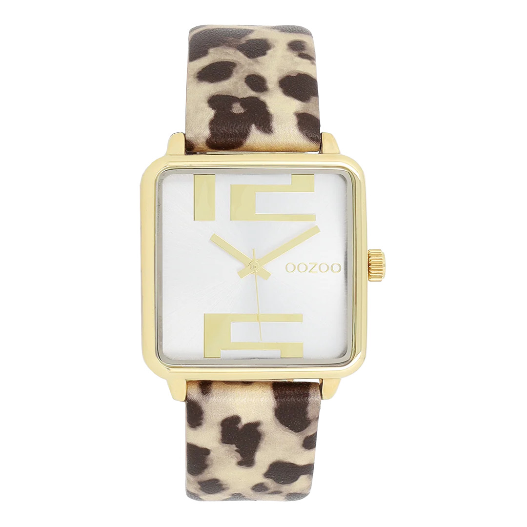 Oozoo Damenuhr C11376 IP-Gold Lederband Leoprint 30x30 mm